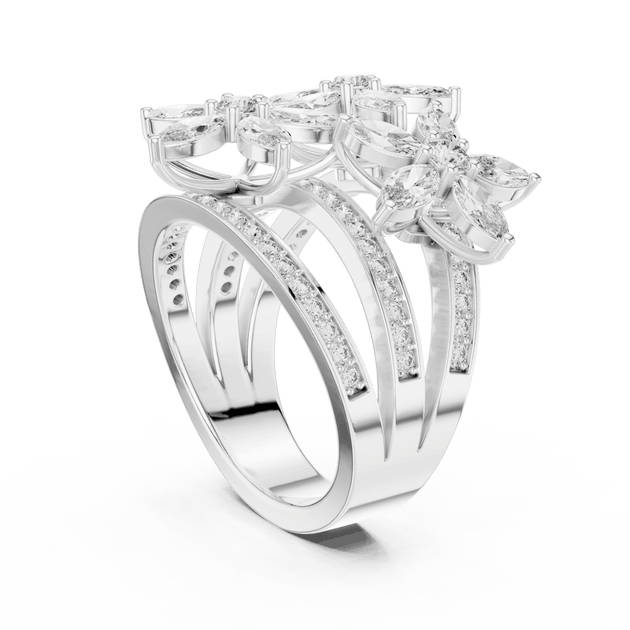 Driona Jewels Art Nouveau Marquise Cut Floral Diamond Engagement Ring