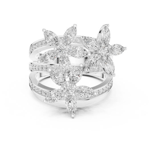Driona Jewels Art Nouveau Marquise Cut Floral Diamond Engagement Ring