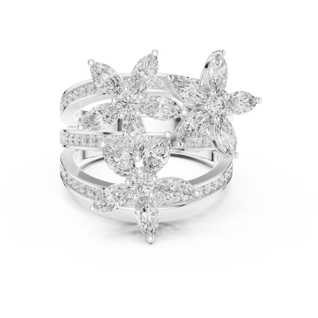 Driona Jewels Art Nouveau Marquise Cut Floral Diamond Engagement Ring