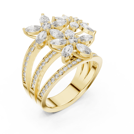 Driona Jewels Art Nouveau Marquise Cut Floral Diamond Engagement Ring