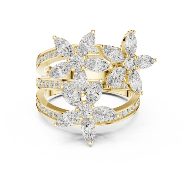 Driona Jewels Art Nouveau Marquise Cut Floral Diamond Engagement Ring
