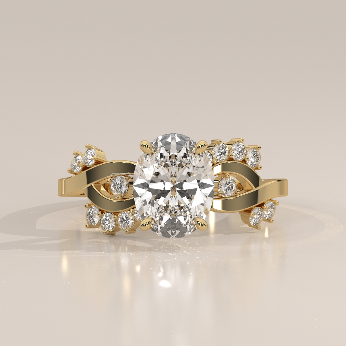 Oval Lab Grown Diamond Ring with Woven Infinity Shoulders