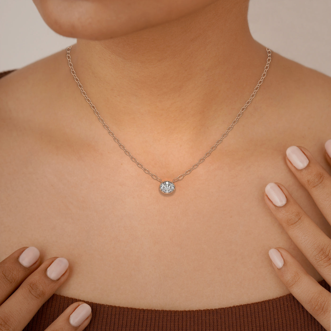 Oval Bezel Lab Grown Diamond Pendant Minimalist Setting