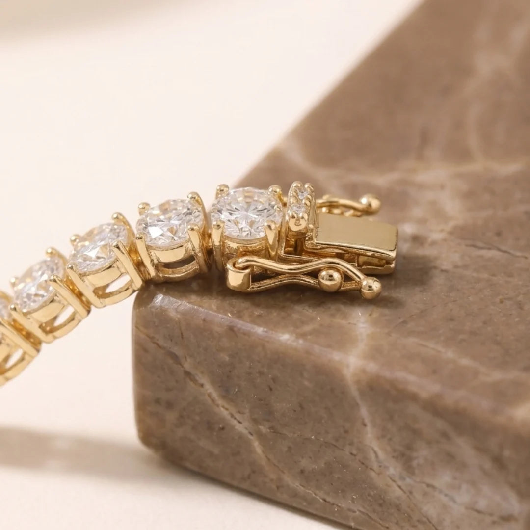 Round Prong Set Lab Grown Diamond Tennis Bracelet with Double Safety Clasp