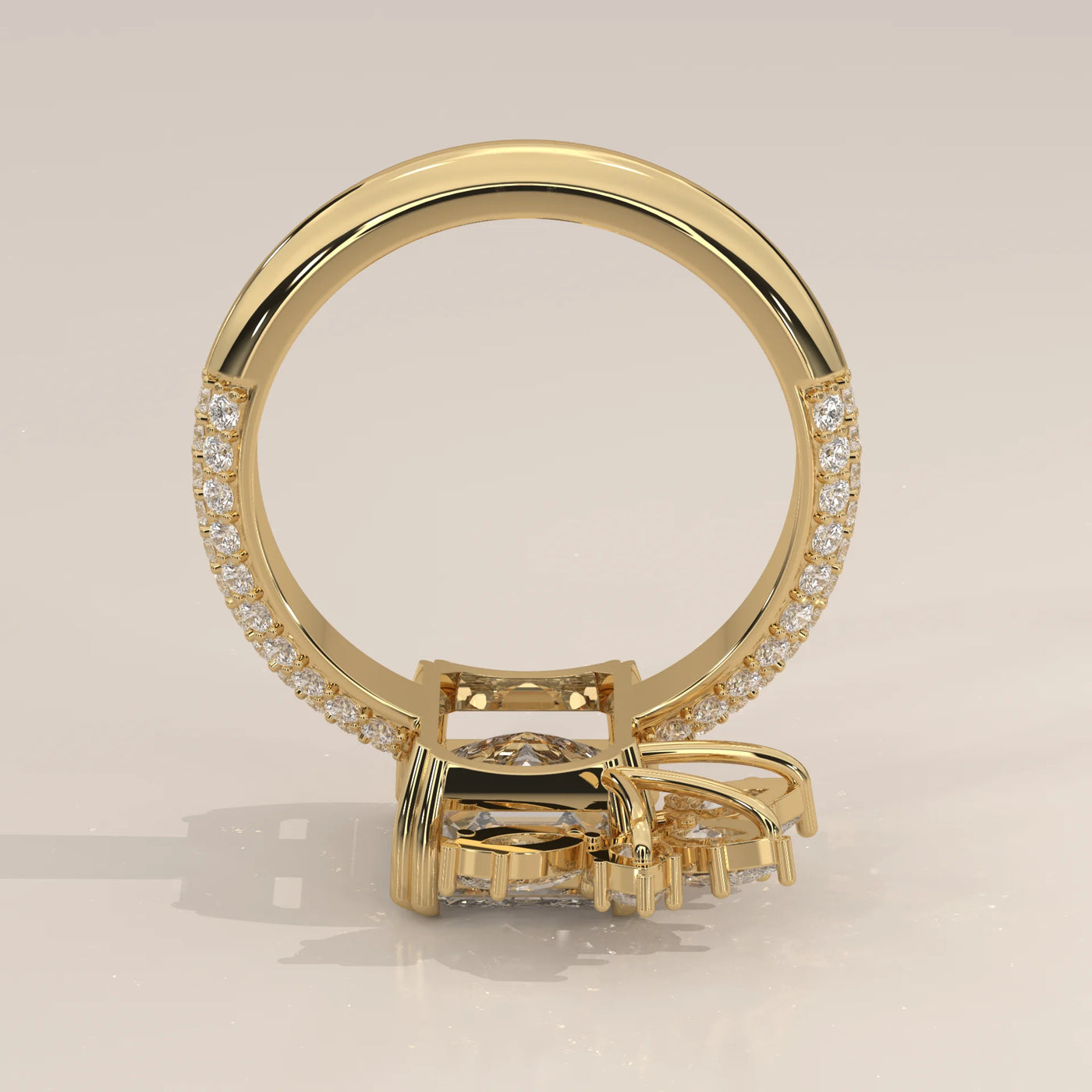 Front View: Emerald Cut Diamond Ring with Cluster Setting in Yellow Gold – Lab Grown – Driona Jewels