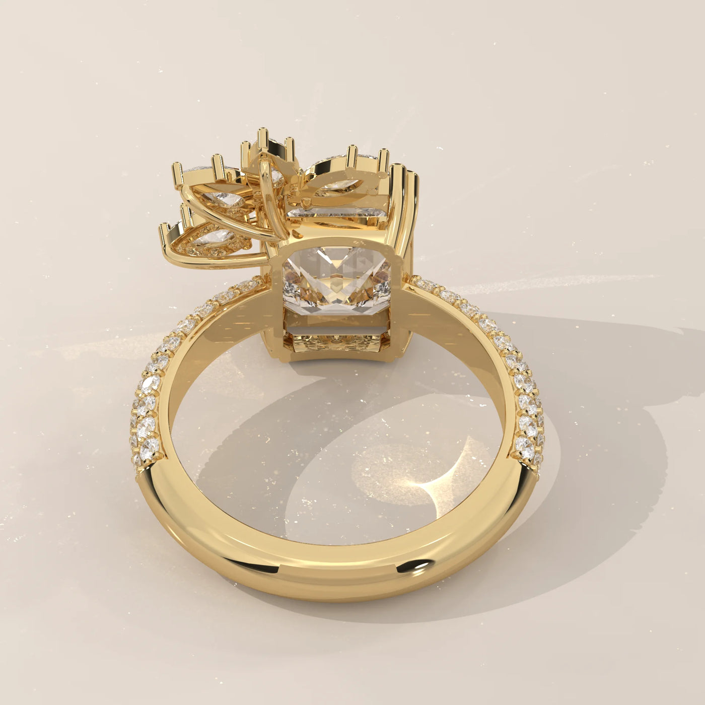 Top View: Emerald Cut Diamond Ring with Cluster Setting in Yellow Gold – Lab Grown – Driona Jewels