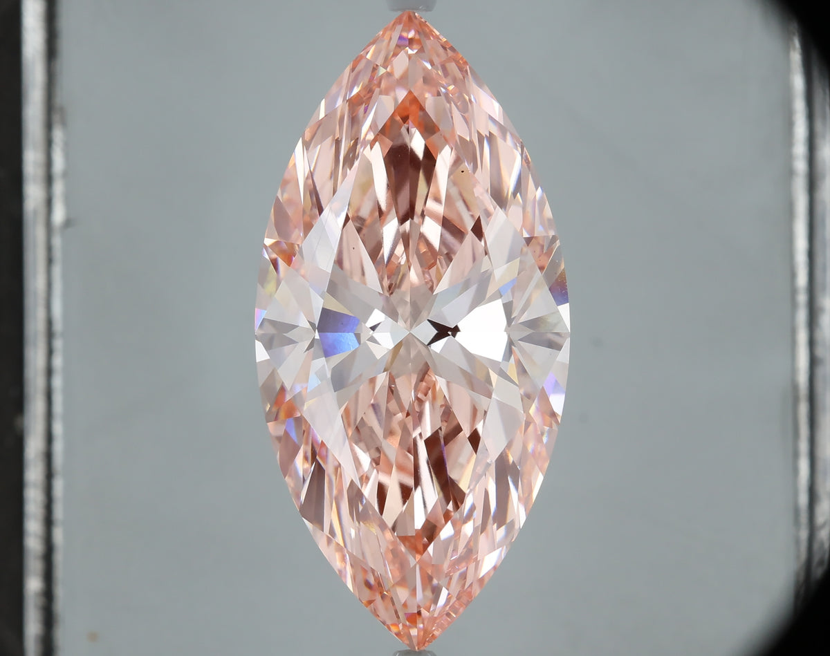 20.35 carat fancy vivid pink marquise lab grown diamond VS1 clarity