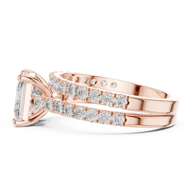 Princess Cut Diamond Engagement Ring With Double Pave Band