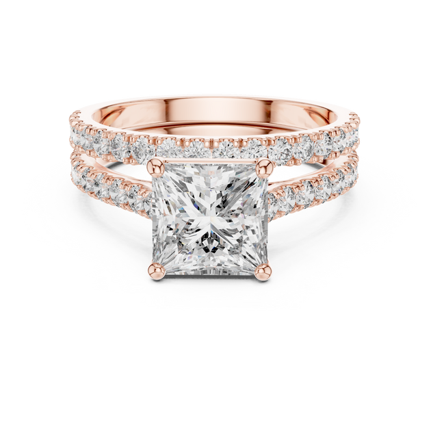 Princess Cut Diamond Engagement Ring With Double Pave Band