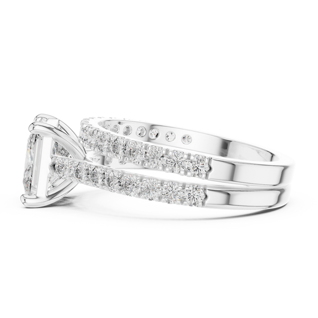 Princess Cut Diamond Engagement Ring With Double Pave Band