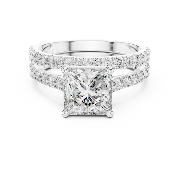Princess Cut Diamond Engagement Ring With Double Pave Band