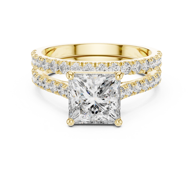 Princess Cut Diamond Engagement Ring With Double Pave Band