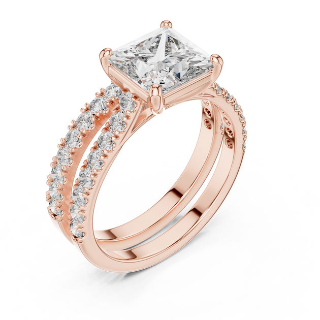 Princess Cut Diamond Engagement Ring With Double Pave Band