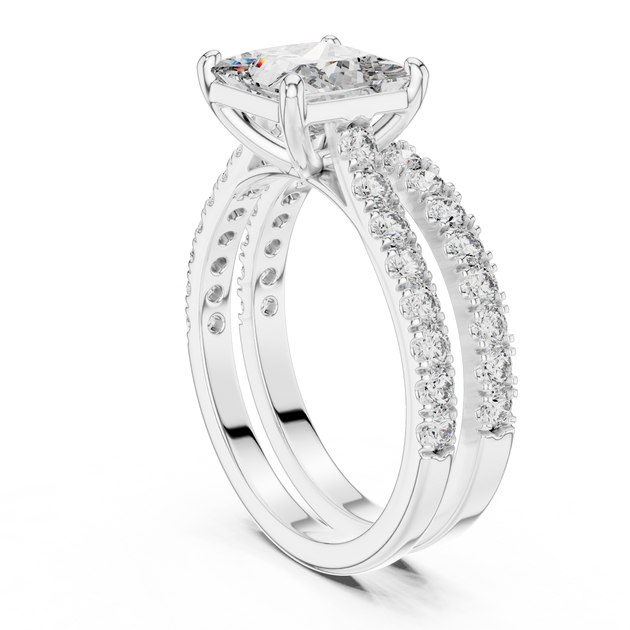 Princess Cut Diamond Engagement Ring With Double Pave Band