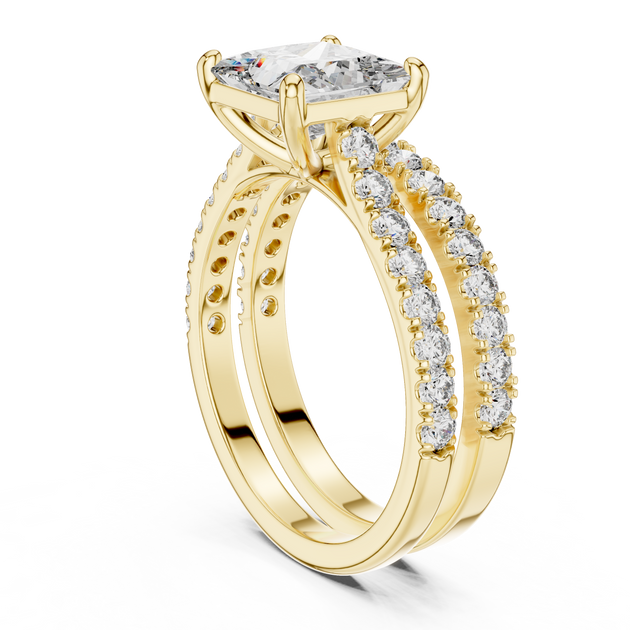 Princess Cut Diamond Engagement Ring With Double Pave Band