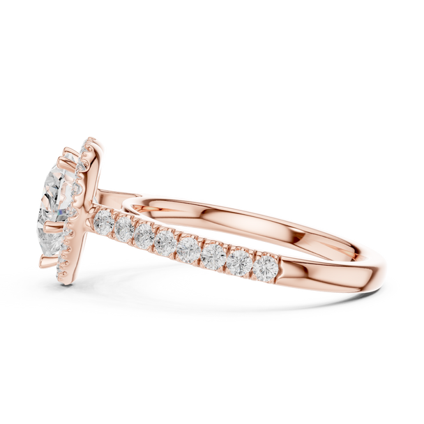 Heart Cut Diamond Halo Engagement Ring, Pavé Band, Solid Gold