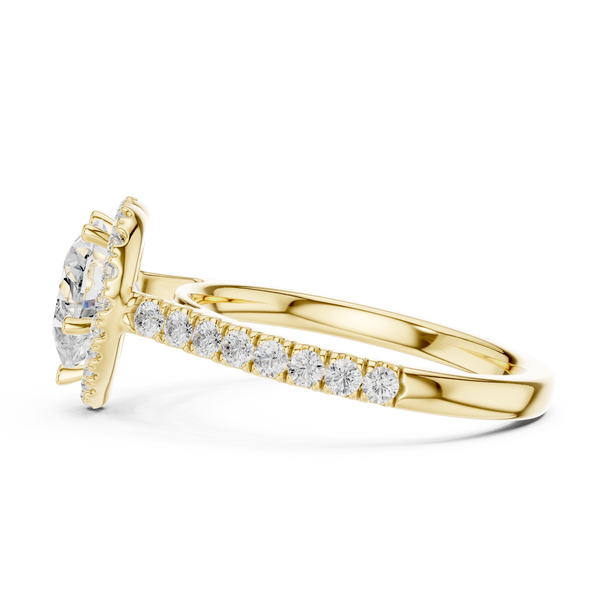 Heart Cut Diamond Halo Engagement Ring, Pavé Band, Solid Gold