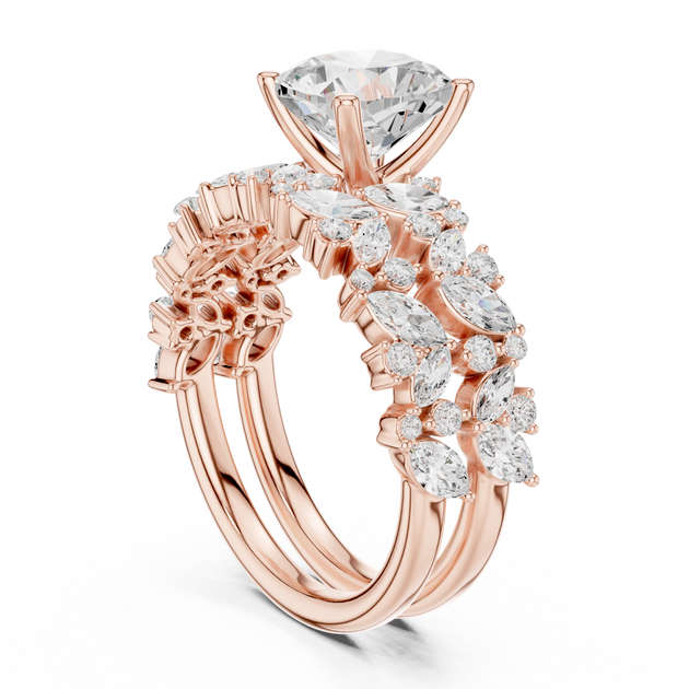 Cushion Cut Diamond Cluster Engagement Ring in Rose Gold