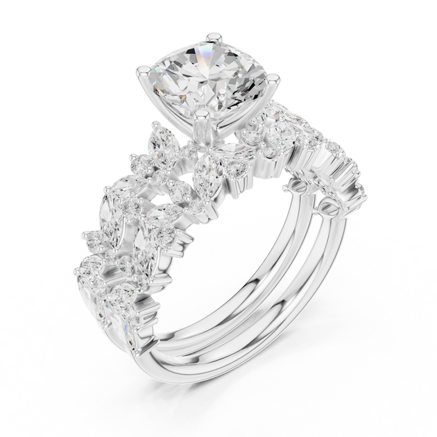 Cushion Cut Diamond Cluster Engagement Ring in Rose Gold