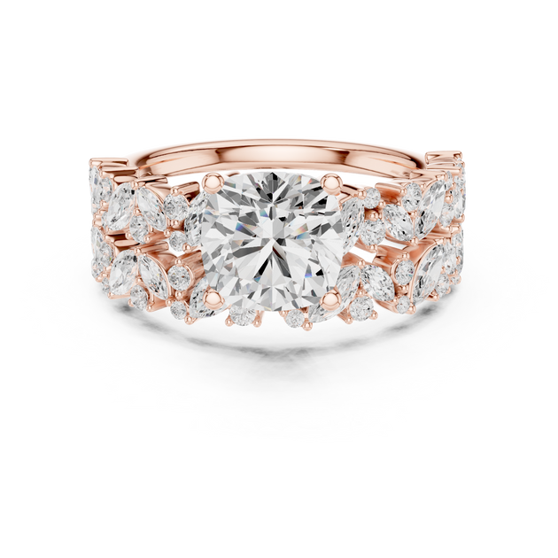 Cushion Cut Diamond Cluster Engagement Ring in Rose Gold