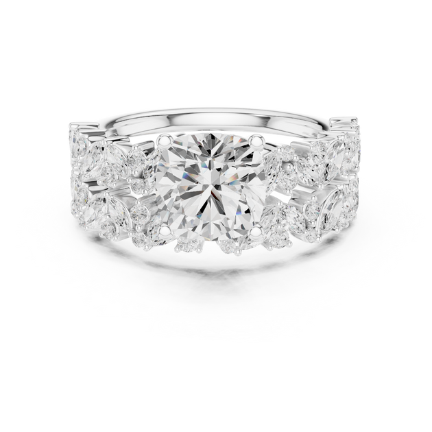 Cushion Cut Diamond Cluster Engagement Ring in Rose Gold