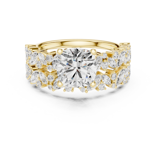 Cushion Cut Diamond Cluster Engagement Ring in Rose Gold