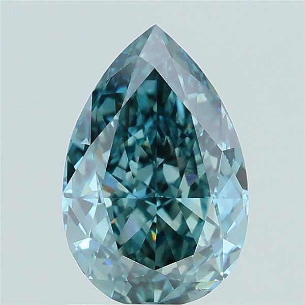 1.72 carat fancy vivid greenish blue pear lab grown diamond VS1 clarity