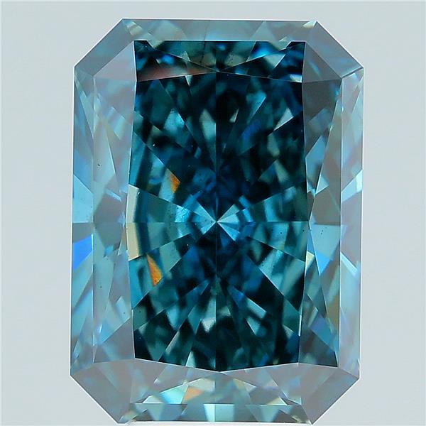 5.73 carat fancy vivid blue radiant lab grown diamond SI1 clarity