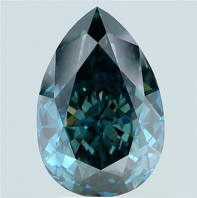 6.16 carat fancy deep greenish blue pear lab grown diamond SI1 clarity