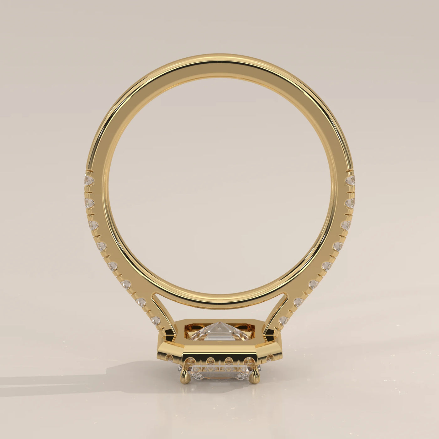 Front View: Asscher Diamond Engagement Ring with Halo Setting in Yellow Gold – Lab Grown – Driona Jewels