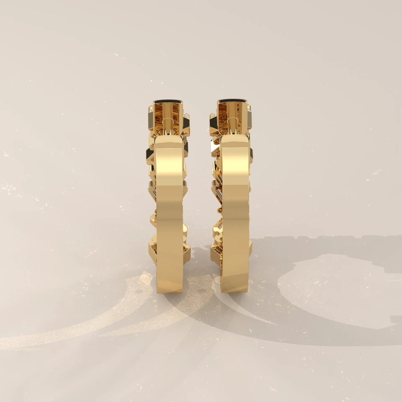 Back View: Baguette Diamond Hoop Earrings with Cluster Setting in Yellow Gold – Lab Grown – Driona Jewels