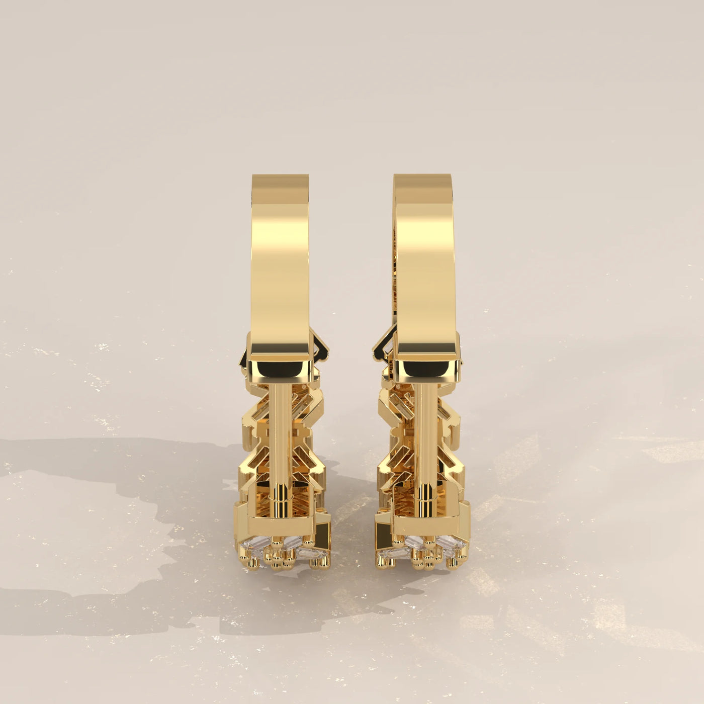 Side Profile: Baguette Diamond Hoop Earrings with Cluster Setting in Yellow Gold – Lab Grown – Driona Jewels