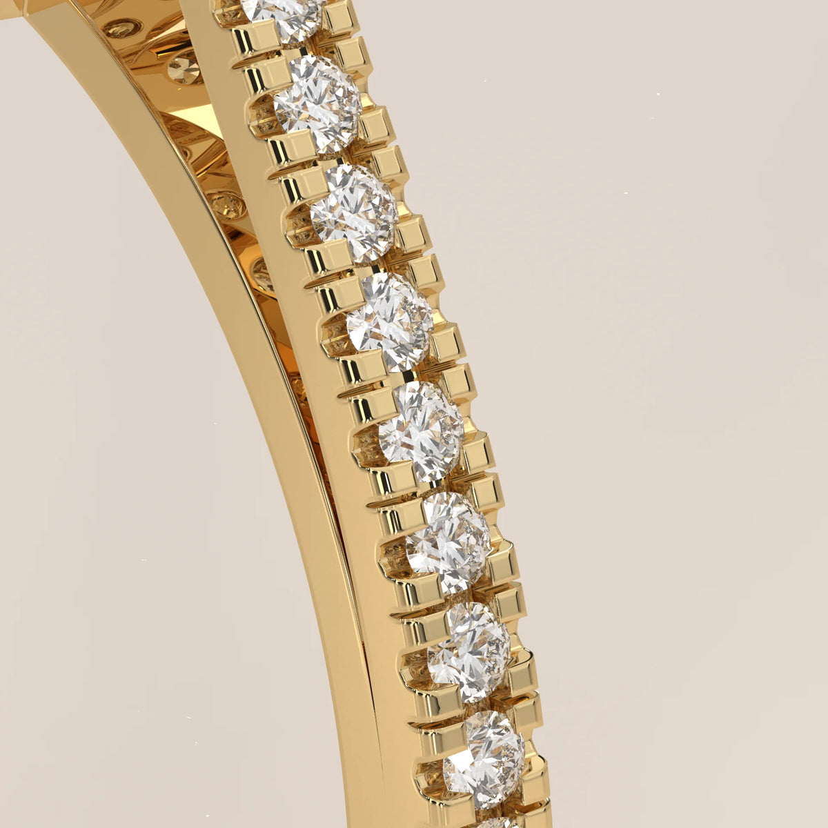 Cushion Lab Grown Diamond Double Halo Ring with Scalloped Outer Row in yellow gold, shown in close-up.