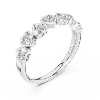 Angled view of a: Round Diamond Band Ring with Heart Motif Setting in 18K White Gold – Lab Grown – Driona Jewels

