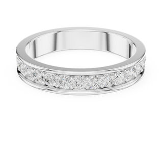 Three-quarter view: Round Diamond Band Ring with Pave Setting in 14K White Gold – Lab Grown – Driona Jewels
