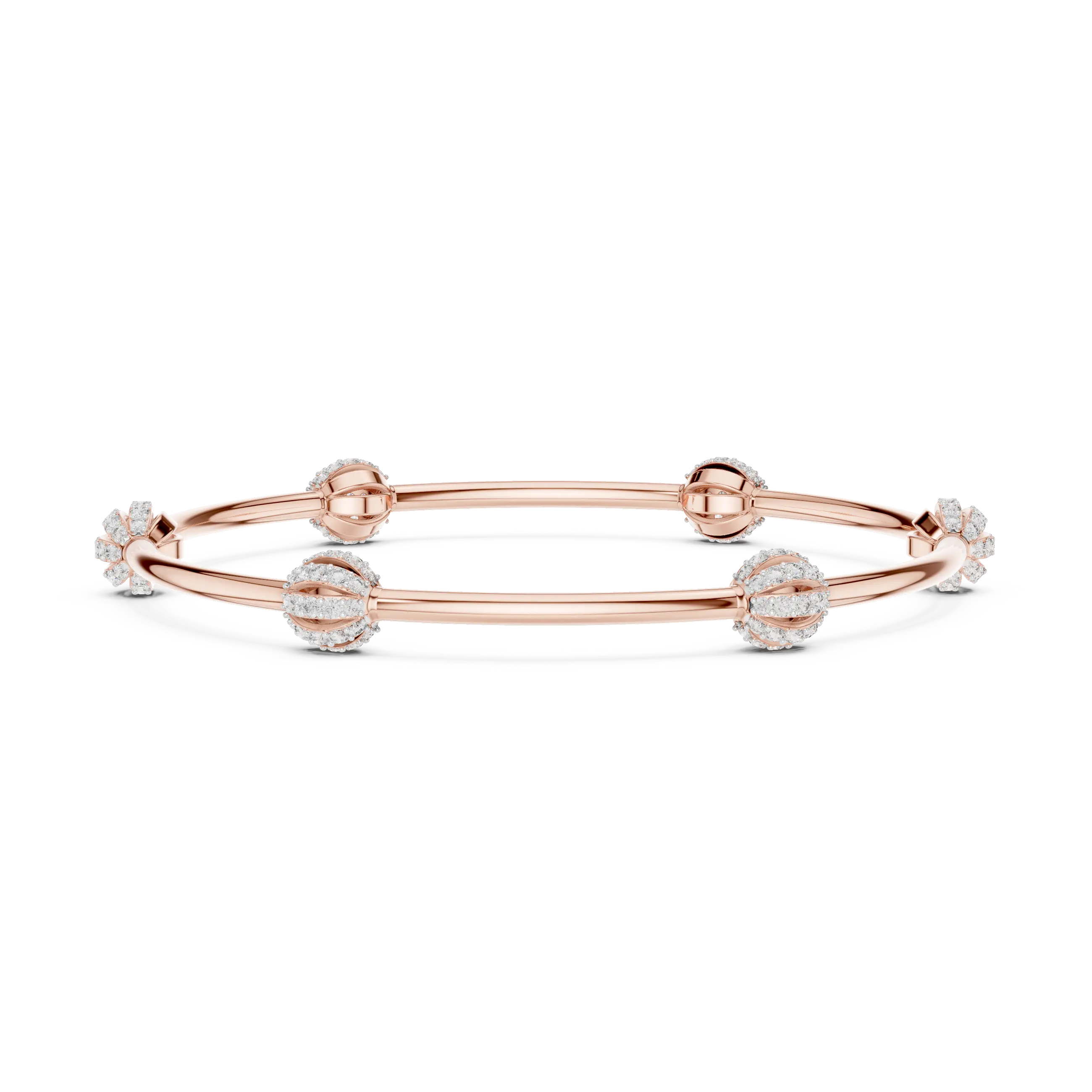 Flat Lay: Round Diamond Bangle with Bezel Setting in 14k Rose Gold - Lab Grown - Driona Jewels