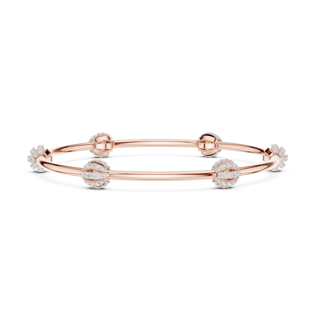 Flat Lay: Round Diamond Bangle with Bezel Setting in 14k Rose Gold - Lab Grown - Driona Jewels