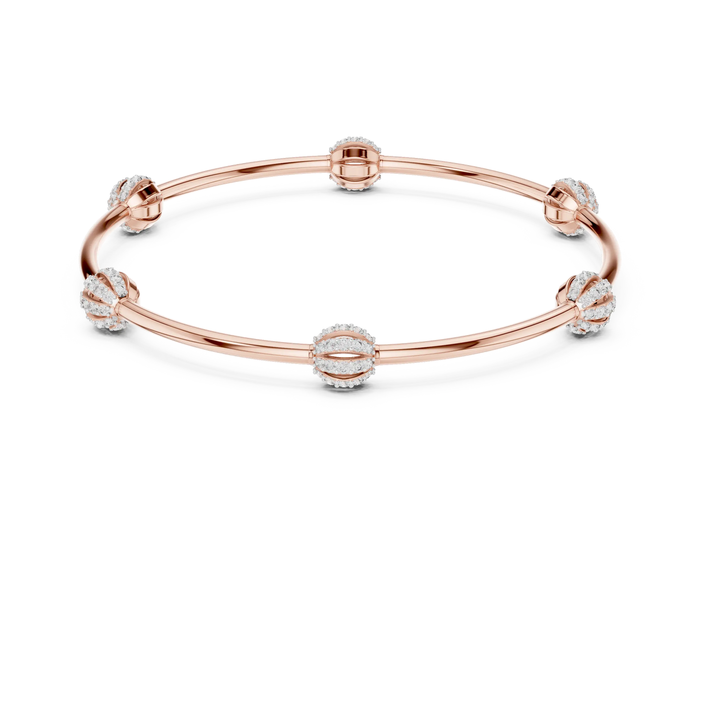 Front-View: Round Diamond Bangle with Bezel Setting in 14k Rose Gold - Lab Grown - Driona Jewels