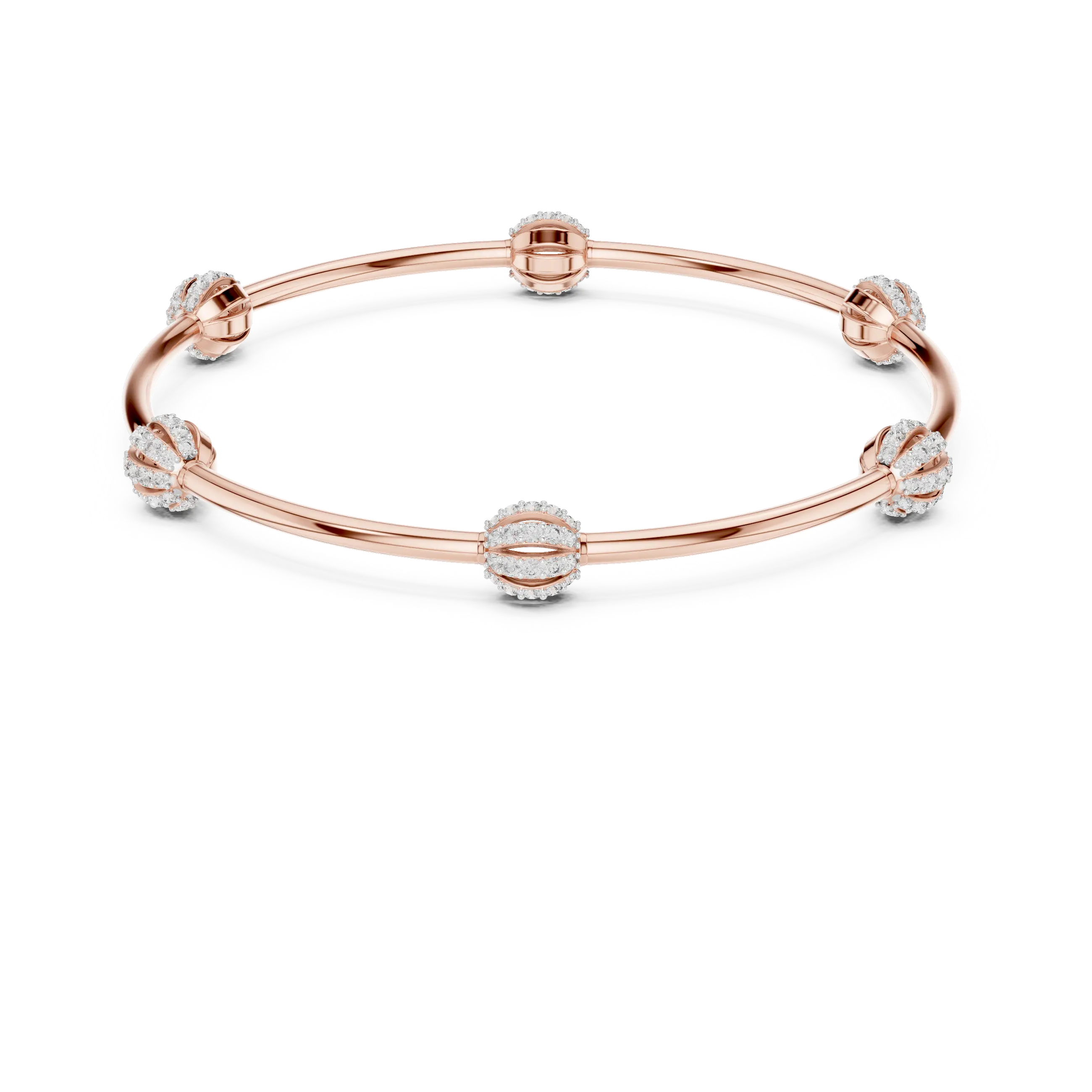 Front-View: Round Diamond Bangle with Bezel Setting in 14k Rose Gold - Lab Grown - Driona Jewels