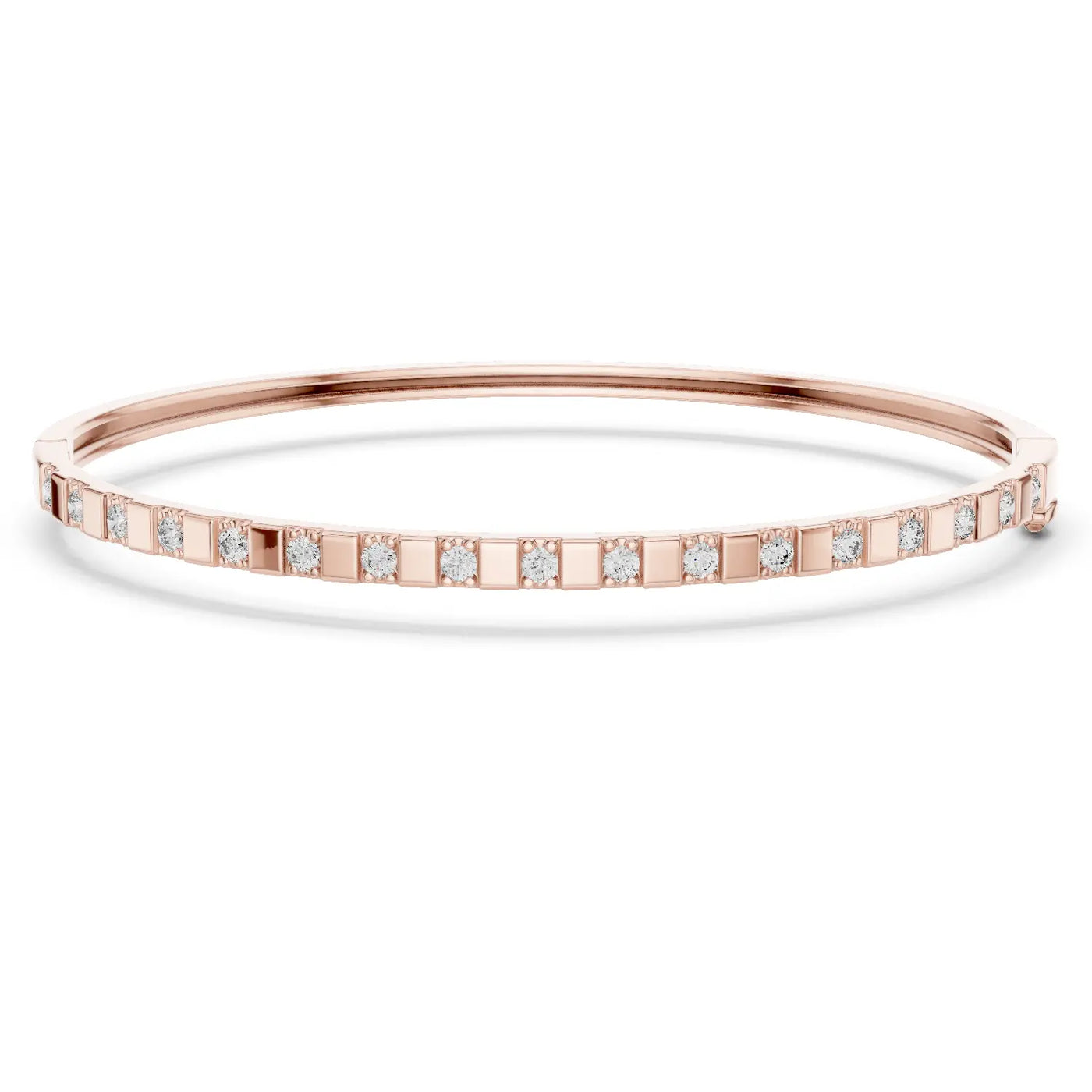Front View: Round Diamond Bangle with Bezel Setting in 14k Rose Gold - Lab Grown - Driona Jewels