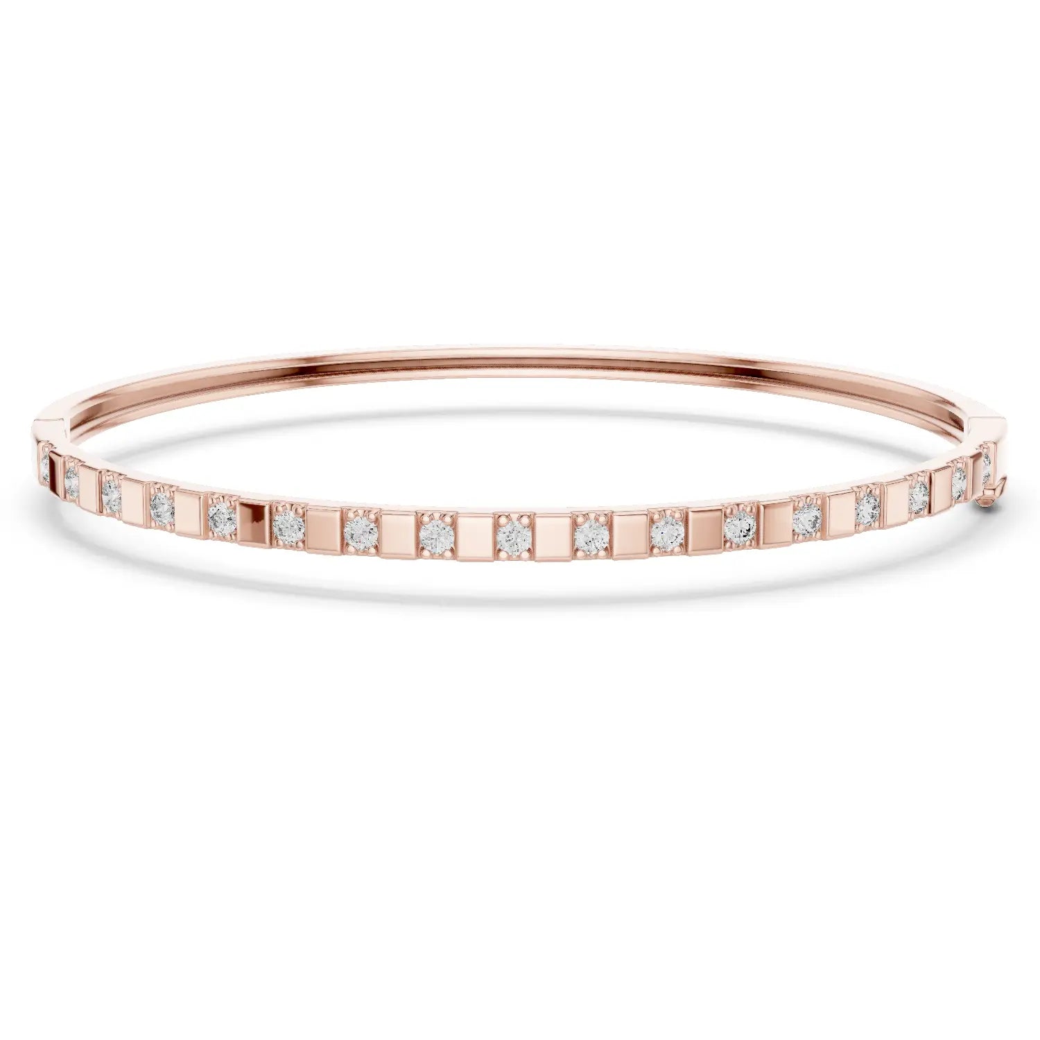 Front View: Round Diamond Bangle with Bezel Setting in 14k Rose Gold - Lab Grown - Driona Jewels