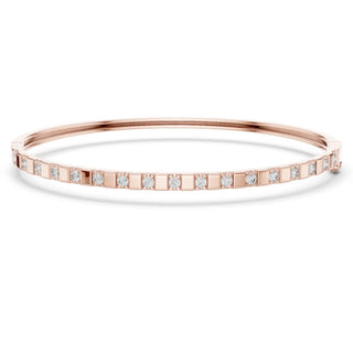 Front View: Round Diamond Bangle with Bezel Setting in 14k Rose Gold - Lab Grown - Driona Jewels