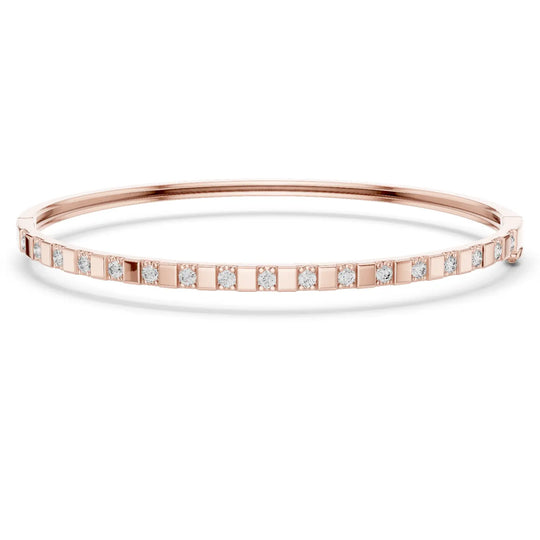 Front View: Round Diamond Bangle with Bezel Setting in 14k Rose Gold - Lab Grown - Driona Jewels