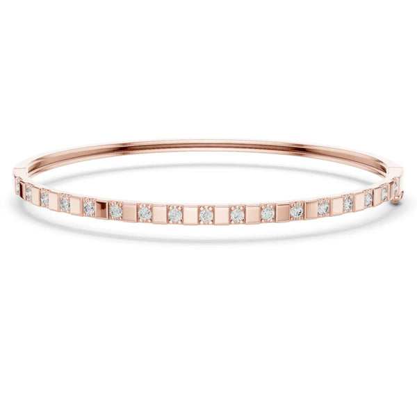Front View: Round Diamond Bangle with Bezel Setting in 14k Rose Gold - Lab Grown - Driona Jewels