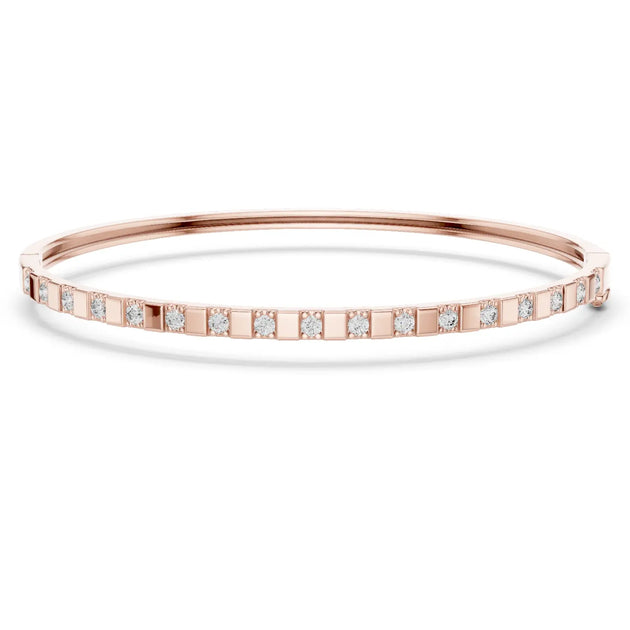 Front View: Round Diamond Bangle with Bezel Setting in 14k Rose Gold - Lab Grown - Driona Jewels