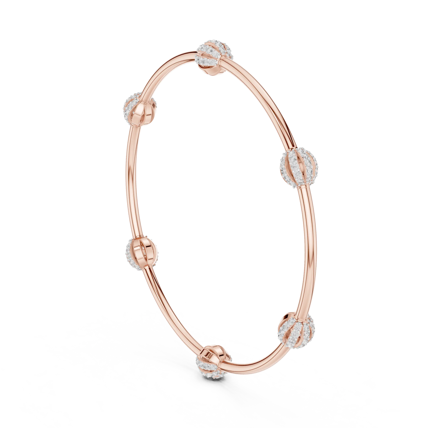 Three-quarter View: Round Diamond Bangle with Bezel Setting in 14k Rose Gold - Lab Grown - Driona Jewels