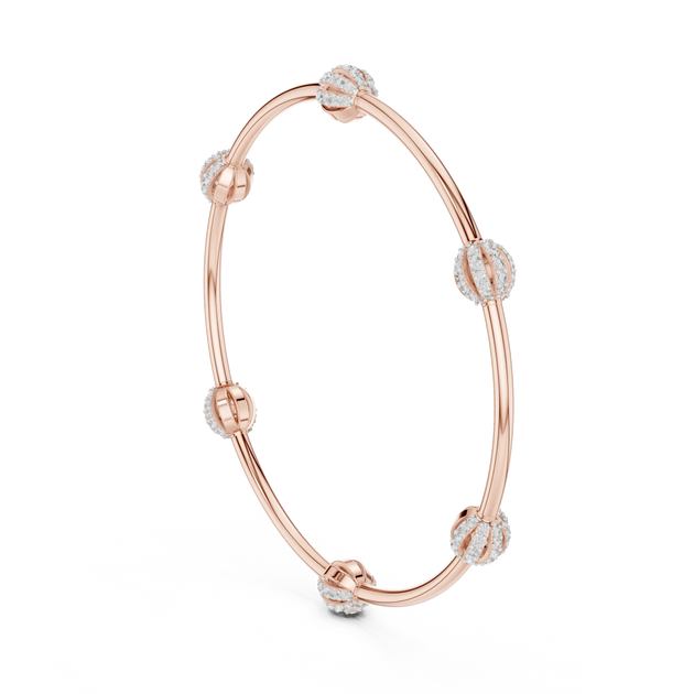 Three-quarter View: Round Diamond Bangle with Bezel Setting in 14k Rose Gold - Lab Grown - Driona Jewels