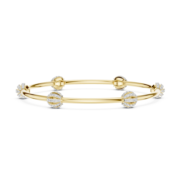 Flat Lay: Round Diamond Bangle with Bezel Setting in 14k Yellow Gold - Lab Grown - Driona Jewels