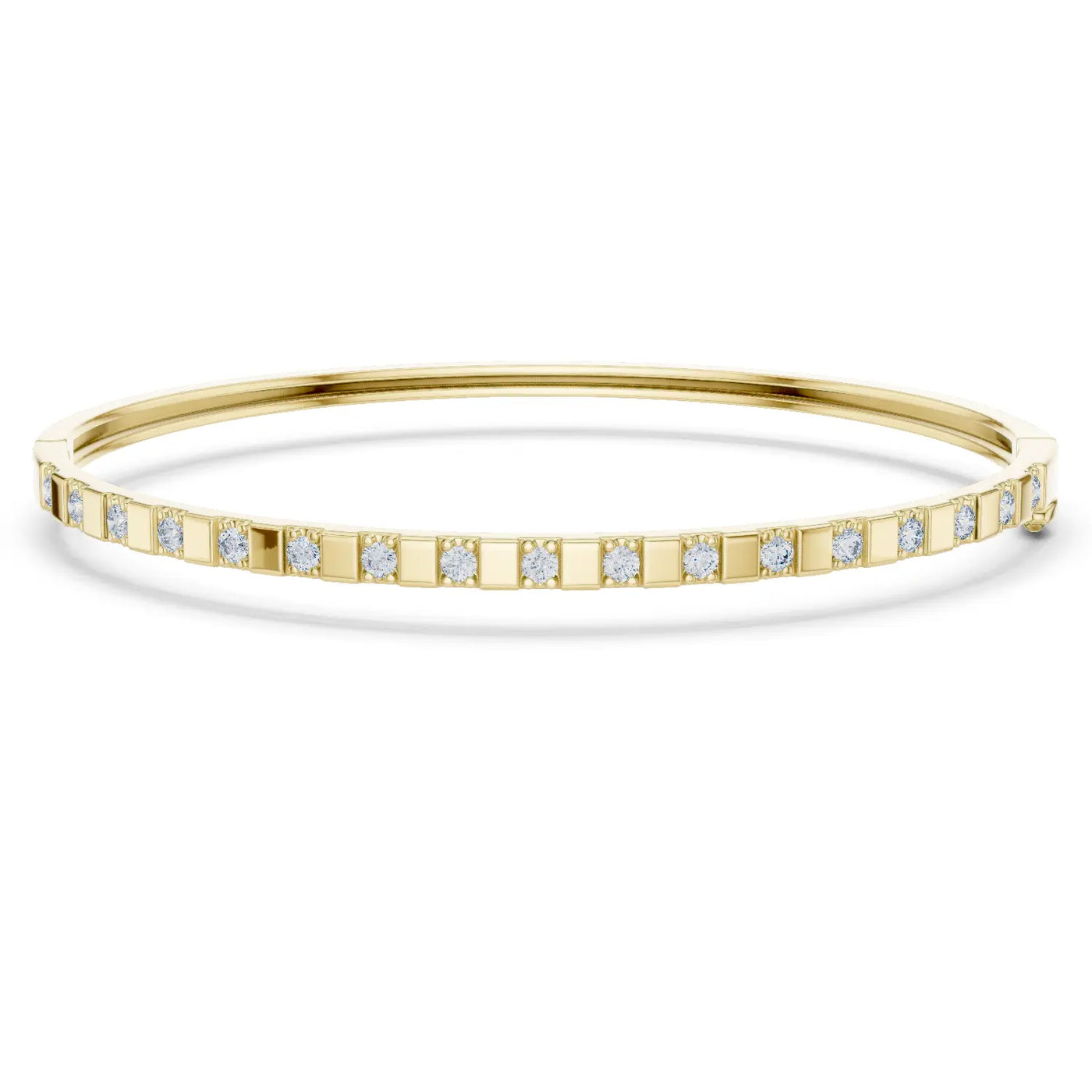 Front View: Round Diamond Bangle with Bezel Setting in 14k Yellow Gold - Lab Grown - Driona Jewels