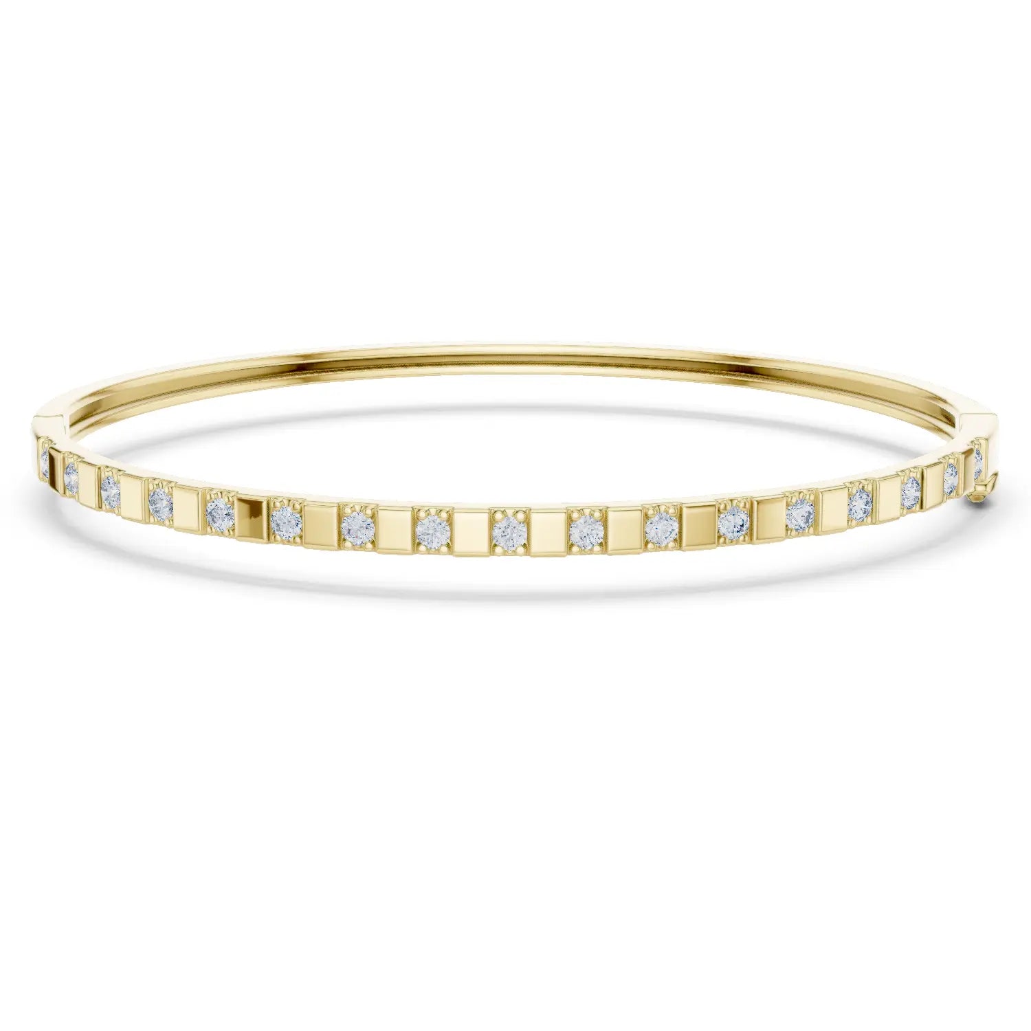 Front View: Round Diamond Bangle with Bezel Setting in 14k Yellow Gold - Lab Grown - Driona Jewels